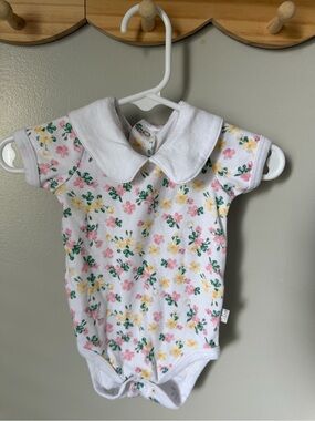 Duck Duck Goose Girls 0-3M Floral Collared Cotton Bodysuit Short Sleeve